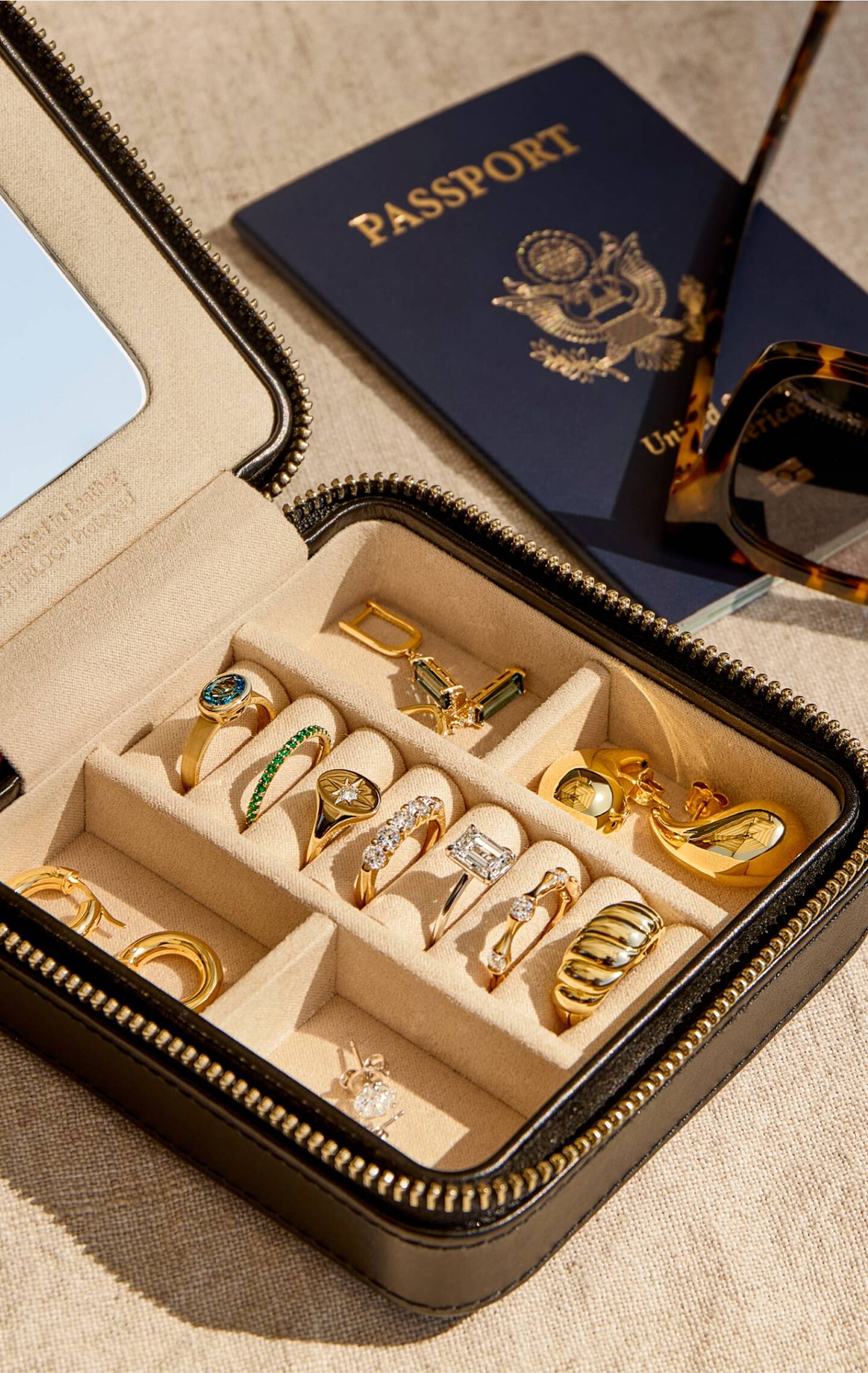 Jewelry laying in travel case